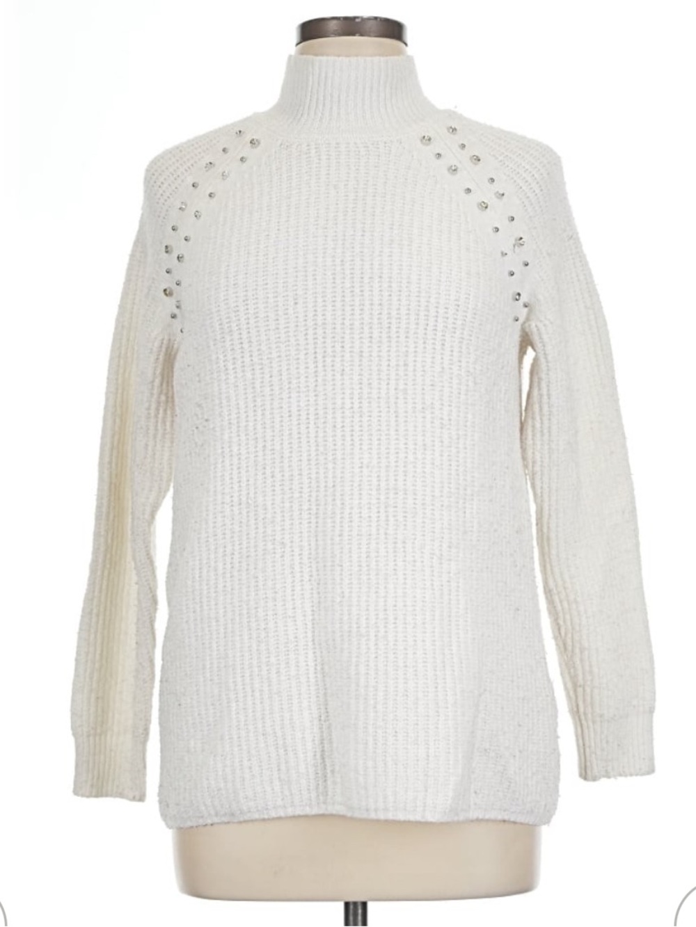 Liz Claiborne Cream Turtleneck Sweater with Stud Accents